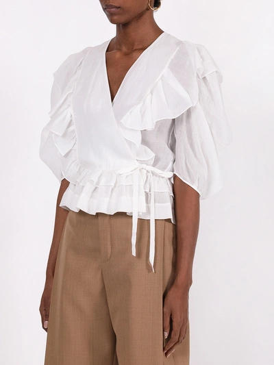 Shop Chloé White Ruffled Wrap-around Top