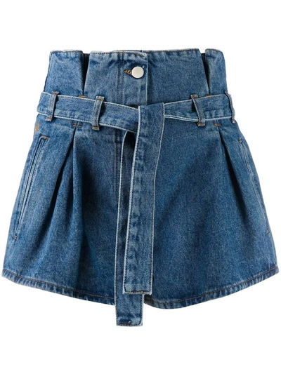 Shop Attico Blue Denim Paper-bag Shorts