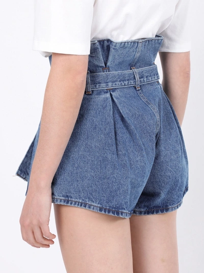 Shop Attico Blue Denim Paper-bag Shorts