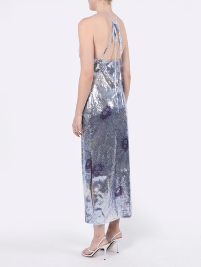 Shop Jacquemus Blue Sequined Floral Gown