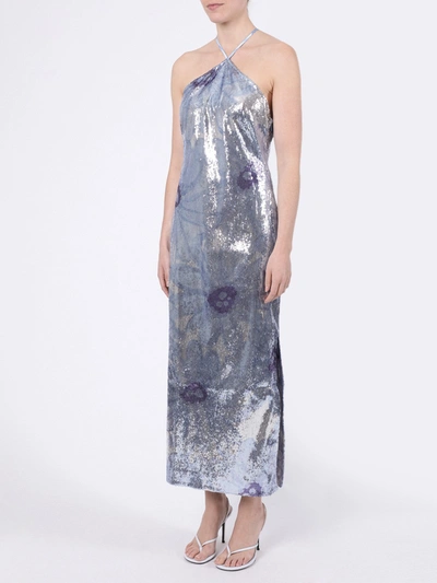 Shop Jacquemus Blue Sequined Floral Gown