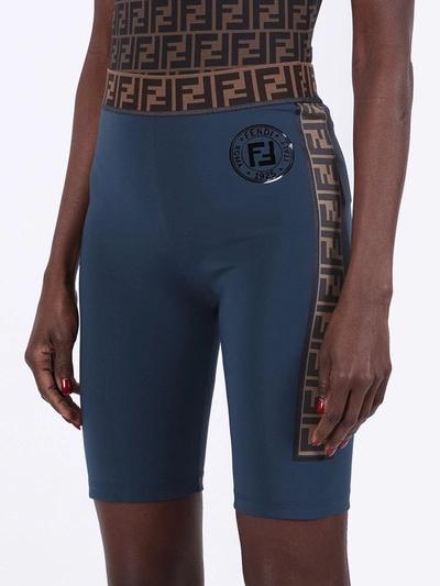 Shop Fendi Rama Stripe Bike Shorts In Blue