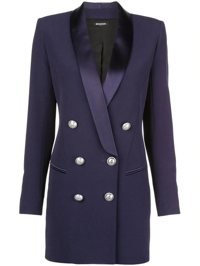 Shop Balmain Satin Trim Blazer Dress In Purple