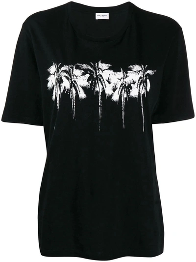 Shop Saint Laurent Black And White Palm Trees T-shirt In Black & White