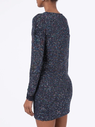 Shop Saint Laurent Blue Shimmer Long-sleeve Dress