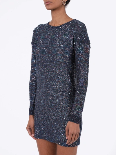 Shop Saint Laurent Blue Shimmer Long-sleeve Dress