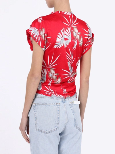 Shop Paco Rabanne Red Foliage Floral Printed Top