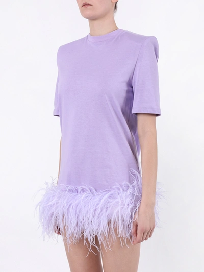 Feather trimmed Cotton jersey Mini Dress In Purple