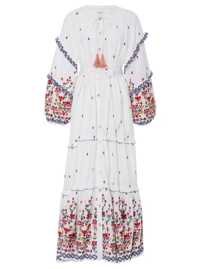 Shop Chufy White Kenko Floral Embroidered Dress