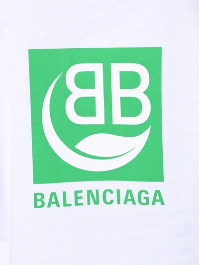 Shop Balenciaga White And Green Logo T-shirt