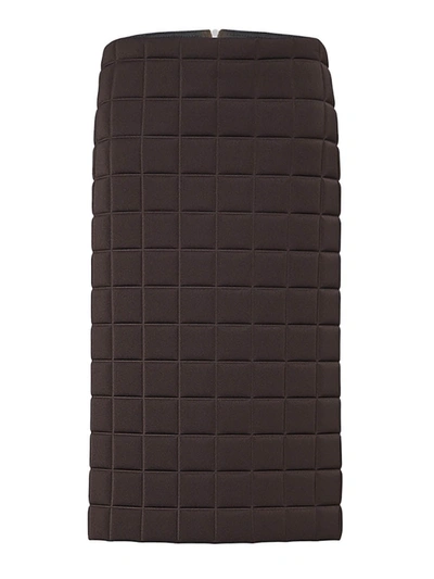 Shop Bottega Veneta Brown Quilted Midi Skirt