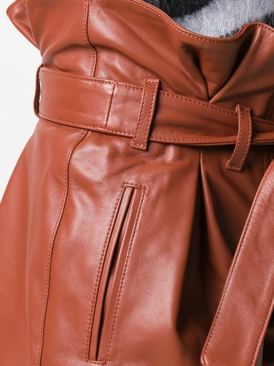 Shop Attico Cognac Leather Shorts