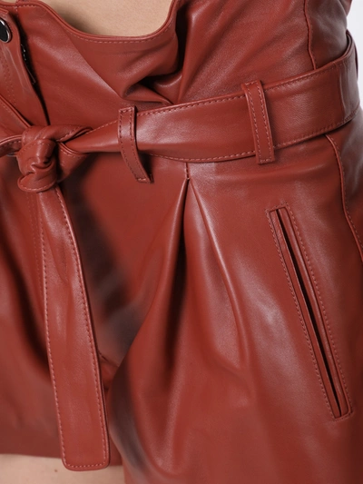 Shop Attico Cognac Leather Shorts