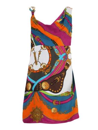 Shop Versace Multicolored Barocco Print Mini Dress