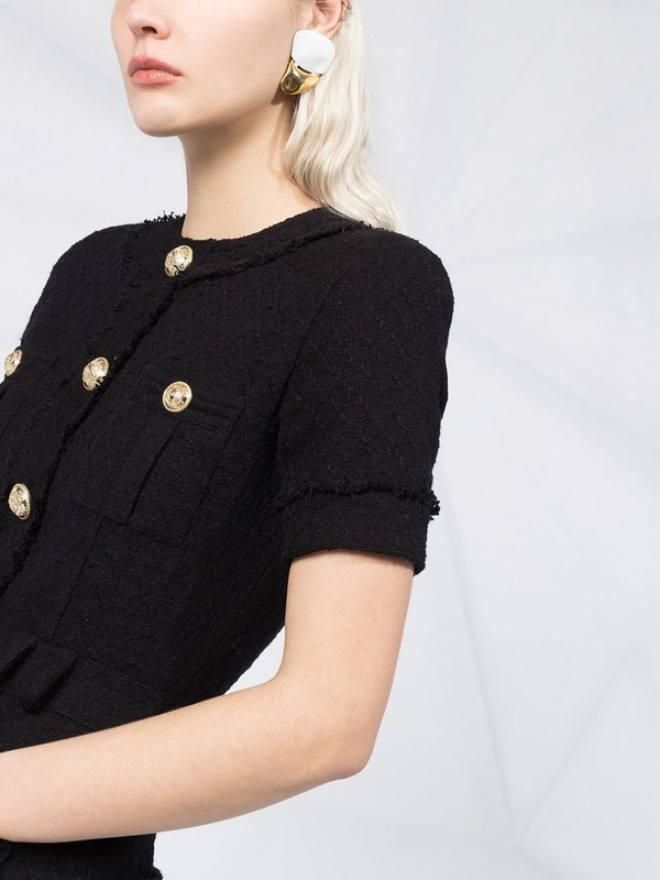 Balmain Button-embellished Cotton-blend Tweed Mini Dress In Black ...