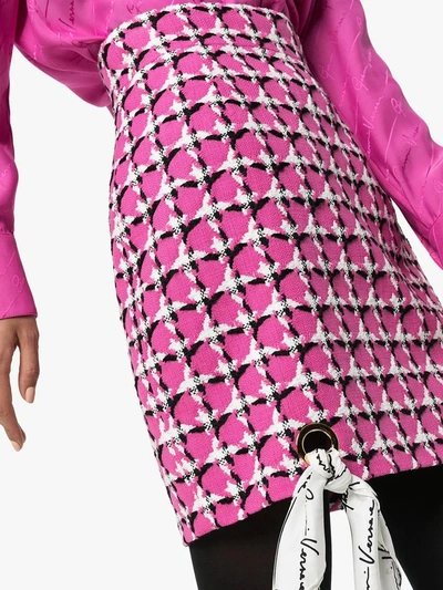 Shop Versace Scarf Detail Houndstooth Skirt In Pink