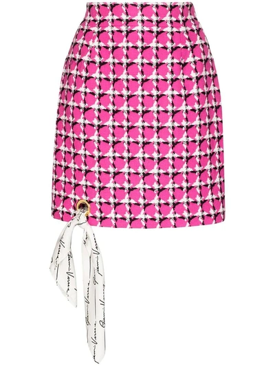 Shop Versace Scarf Detail Houndstooth Skirt In Pink