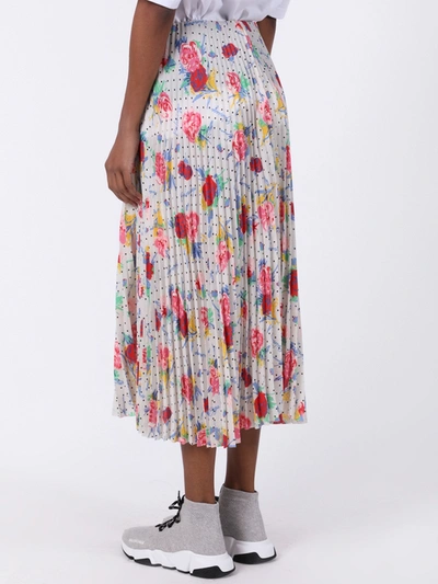 Shop Balenciaga Pleated Floral Kick Skirt
