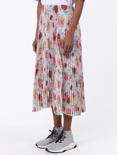 Shop Balenciaga Pleated Floral Kick Skirt