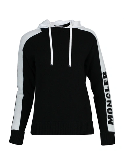 Shop Moncler Black And White Hooded Jumper In Black & White