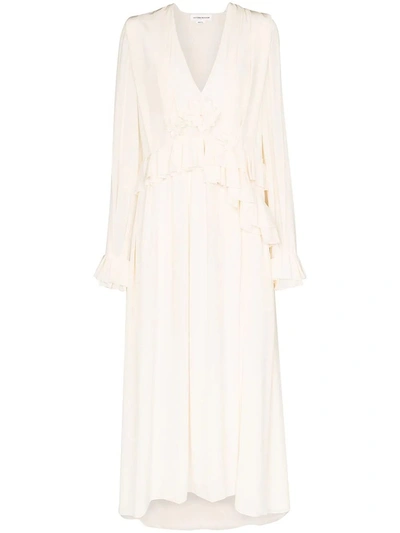 Shop Victoria Beckham Vanilla Ruffled Long-sleeve Dress In White