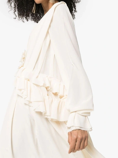 Shop Victoria Beckham Vanilla Ruffled Long-sleeve Dress In White