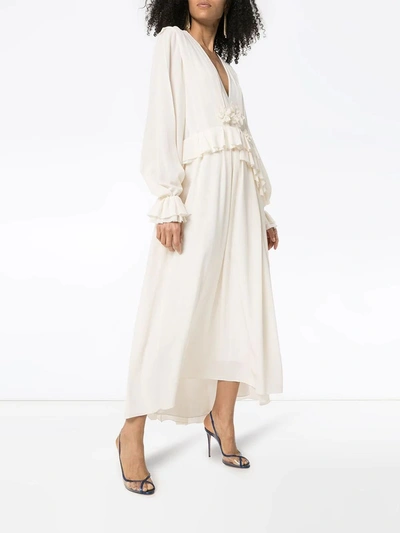 Shop Victoria Beckham Vanilla Ruffled Long-sleeve Dress In White