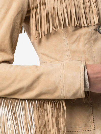 Shop Altuzarra Fringed Suede Jacket In Neutral