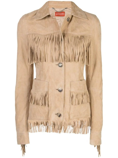 Shop Altuzarra Fringed Suede Jacket In Neutral