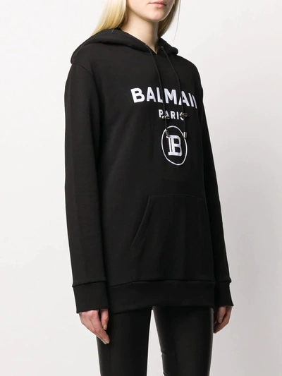 Shop Balmain Contrasting Logo Long-sleeve Hoodie In Black