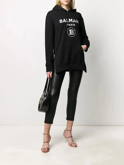 Shop Balmain Contrasting Logo Long-sleeve Hoodie In Black