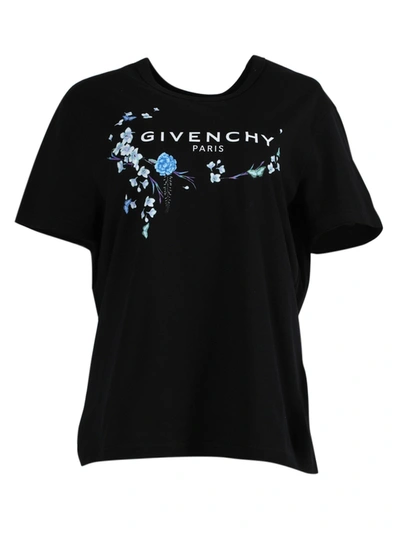 Shop Givenchy Black And Blue Floral Graphic T-shirt