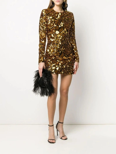 Shop Balmain Black And Gold Sequined Dress