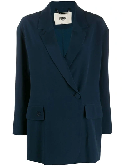 Shop Fendi Blue Silk Blazer