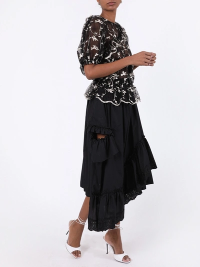Shop Simone Rocha Black Asymmetric Frill Ruffled Skirt