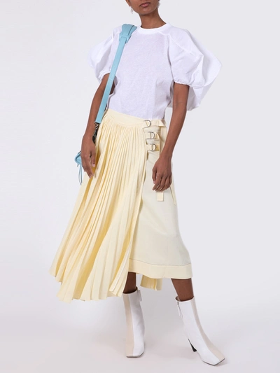 Shop Proenza Schouler Pale Yellow Pleated Buckle Skirt
