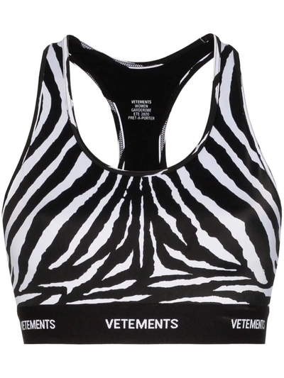 Shop Vetements Zebra Print Logo Sports Bra Top In Black & White