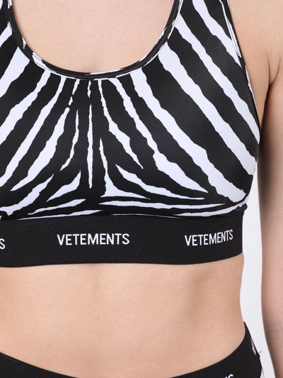 Shop Vetements Zebra Print Logo Sports Bra Top In Black & White