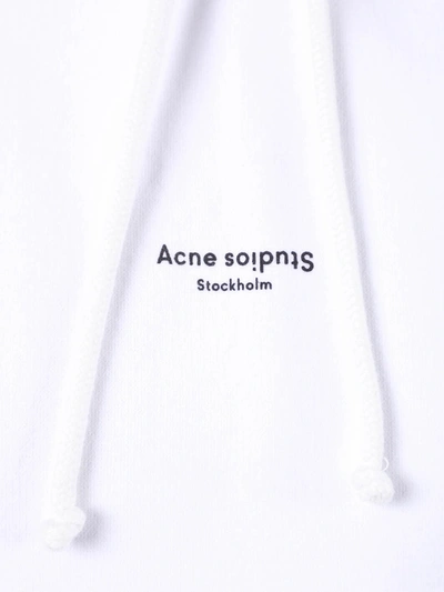 Shop Acne Studios Contrasting Printed Logo Hoodie Optic White