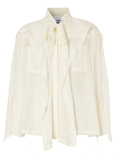 Shop Burberry Ivory Ruffled Pussy Bow Blouse