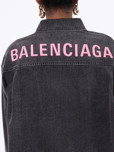 Shop Balenciaga Black Denim Logo Shirt