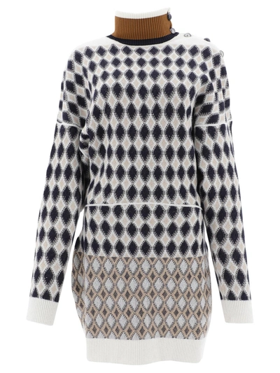 Shop Chloé Diamond Turtleneck Sweater Dress In Multicolor