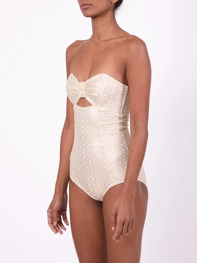 Shop Lisa Marie Fernandez Buckle Bandeau Maillot White And Gold