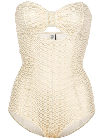 Shop Lisa Marie Fernandez Buckle Bandeau Maillot White And Gold