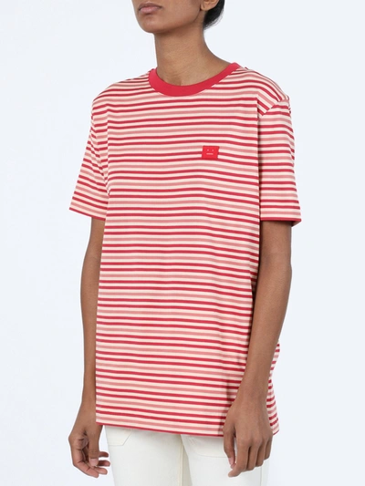 Shop Acne Studios Stripe Face T-shirt In Red