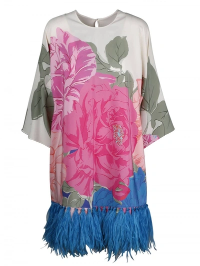 Shop Valentino Floral Feather Trim Dress