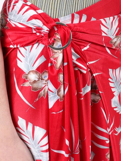 Shop Rabanne Red Floral Draped Midi Skirt