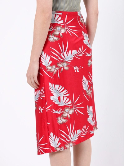 Shop Paco Rabanne Red Floral Draped Midi Skirt