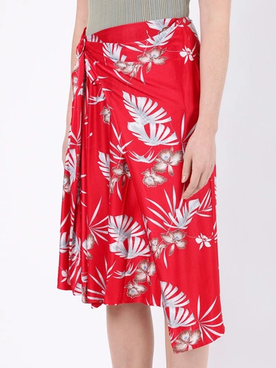 Shop Rabanne Red Floral Draped Midi Skirt