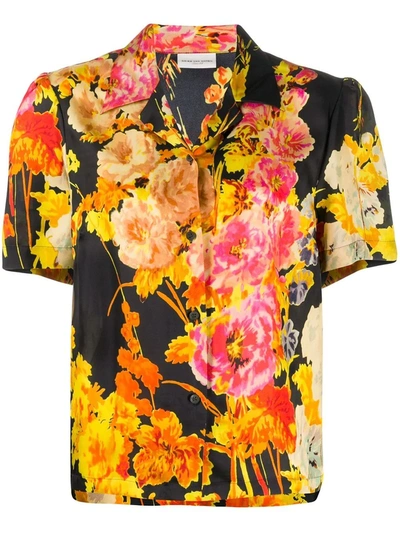 Dries Van Noten Multicolored Floral Button Down Shirt In Black 